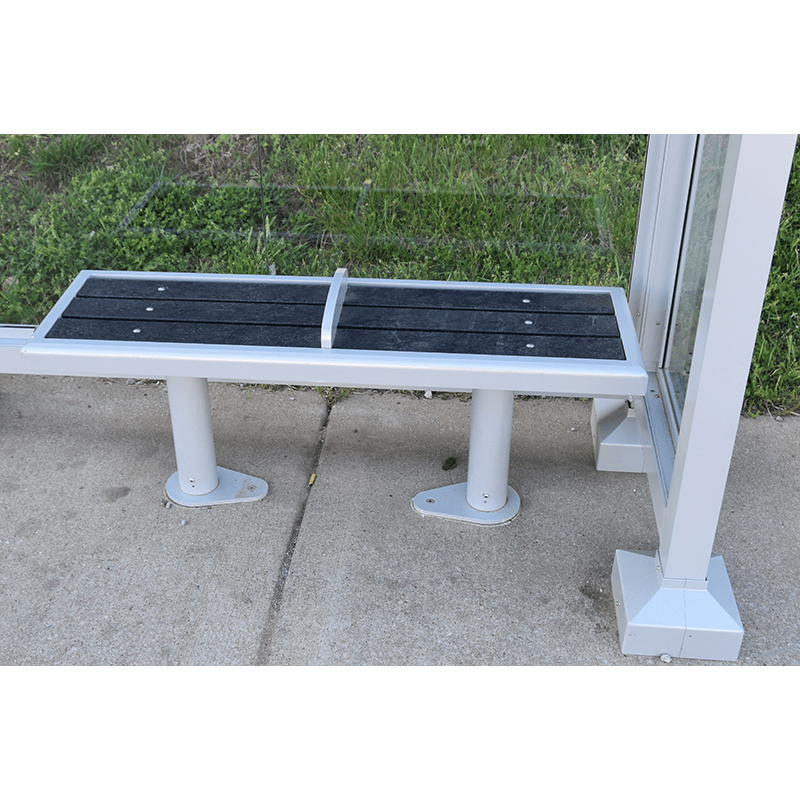 front view of a two person slatted bench seat with a divider