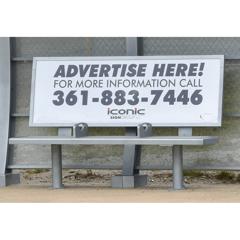 Advertising bench with back display under a bus shelter