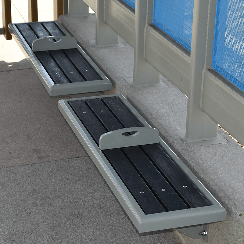 overhead view of a Tolar street furniture bench with slatted seats with dividers