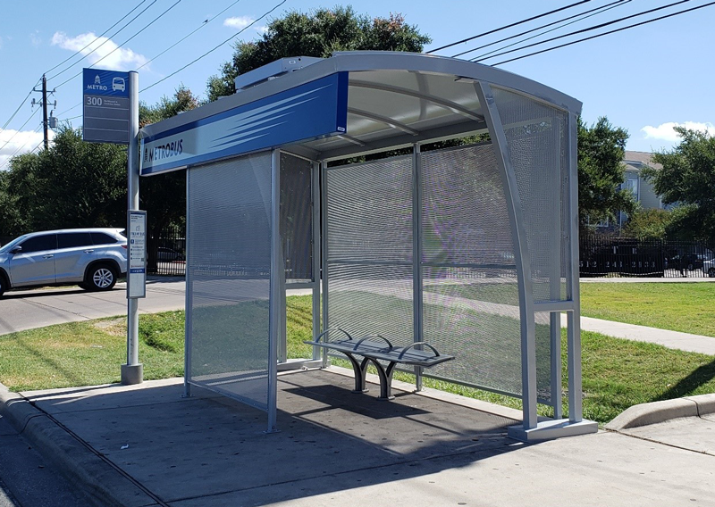 Austin Metrobus shelter with seating for 3 and additional front coverage